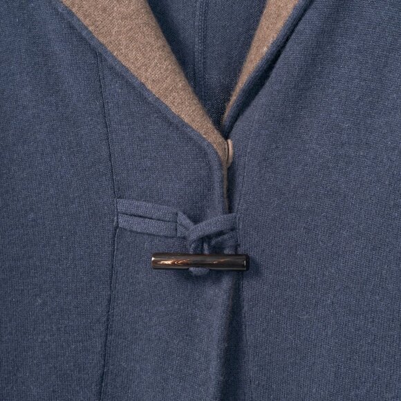 Brunello Cucinelli Blue & Taupe Two-Tone Cashmere Hooded Toggle Cardigan - Picture 6 of 9